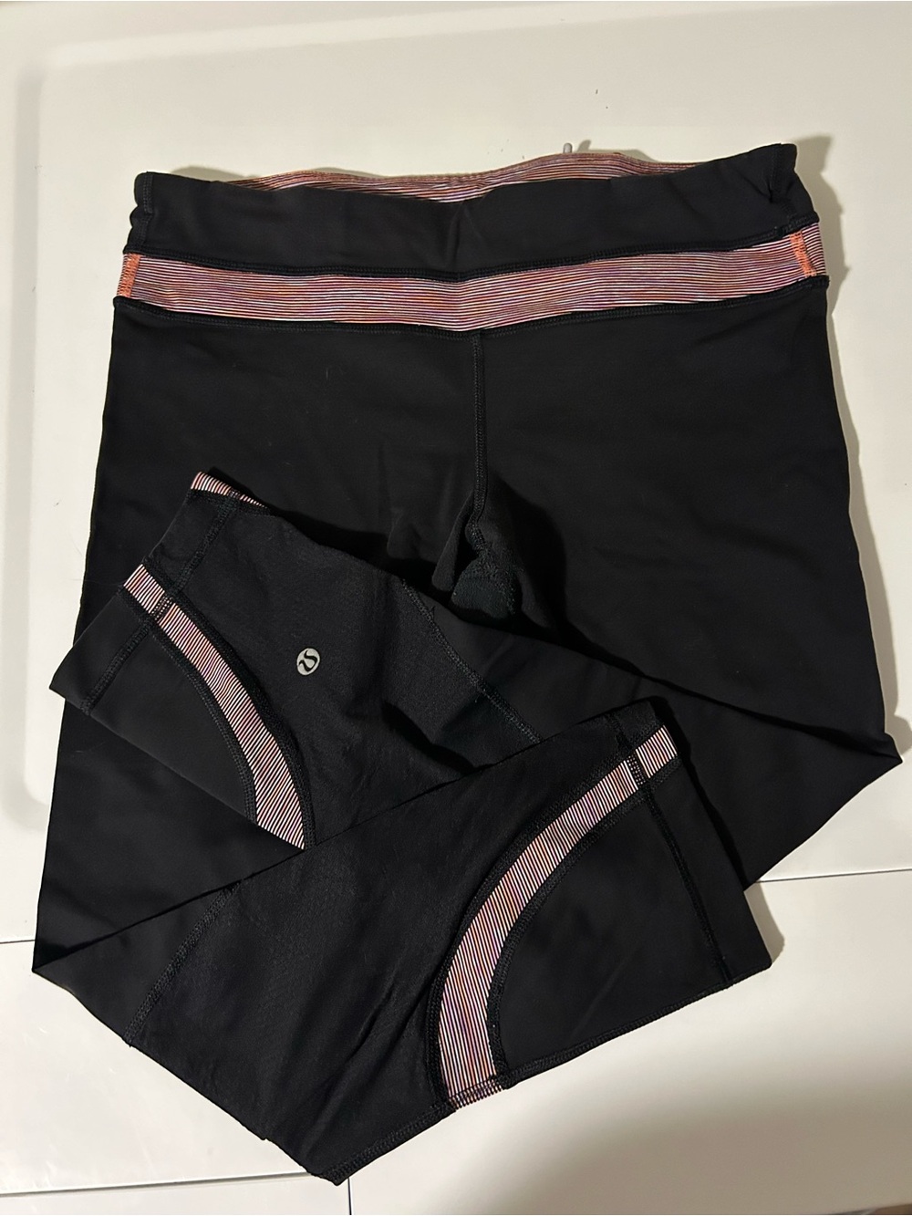 Lululemon Black Leggings with Multicolor Striped Waistband